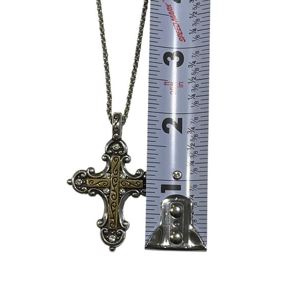 Brighton Cross Pendant Necklace Two Tone Silver Gold with Crystals and Chain 18" - Picture 7 of 9
